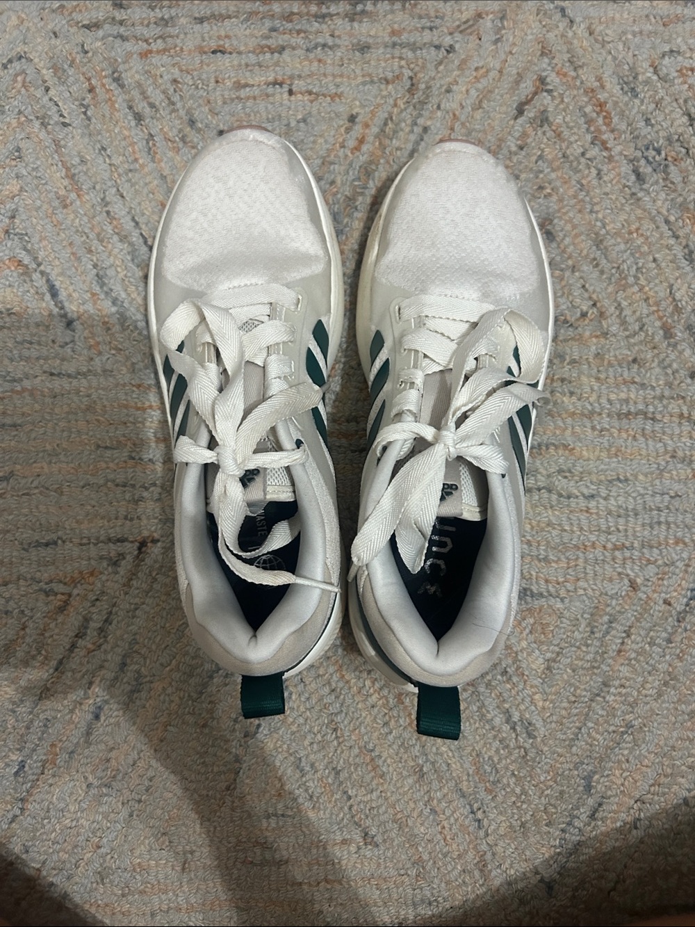 adidas White Sneakers with Dark Green Stripes